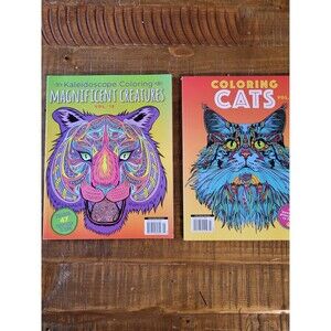 Lot of 2 Magnificent Creatures Vol. 12 Cats Kaleidoscope Adult Coloring Books